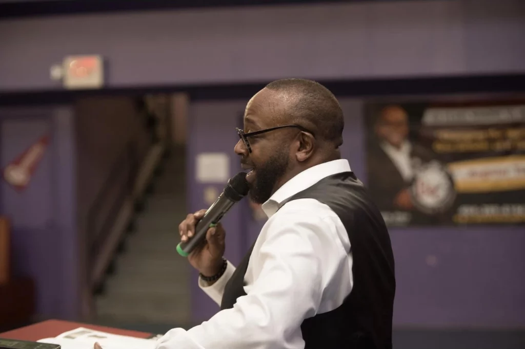 Photograph of DK Price giving a presentation